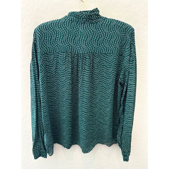 BA&SH Paris Green Boho Tie Neck Blouse Ruffle Collar Long Sleeve | Size Large - Picture 5 of 8